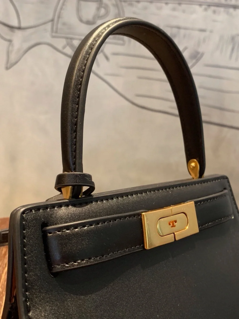 Tory Burch Black Mini Top-Handle Bag with Gold Hardware